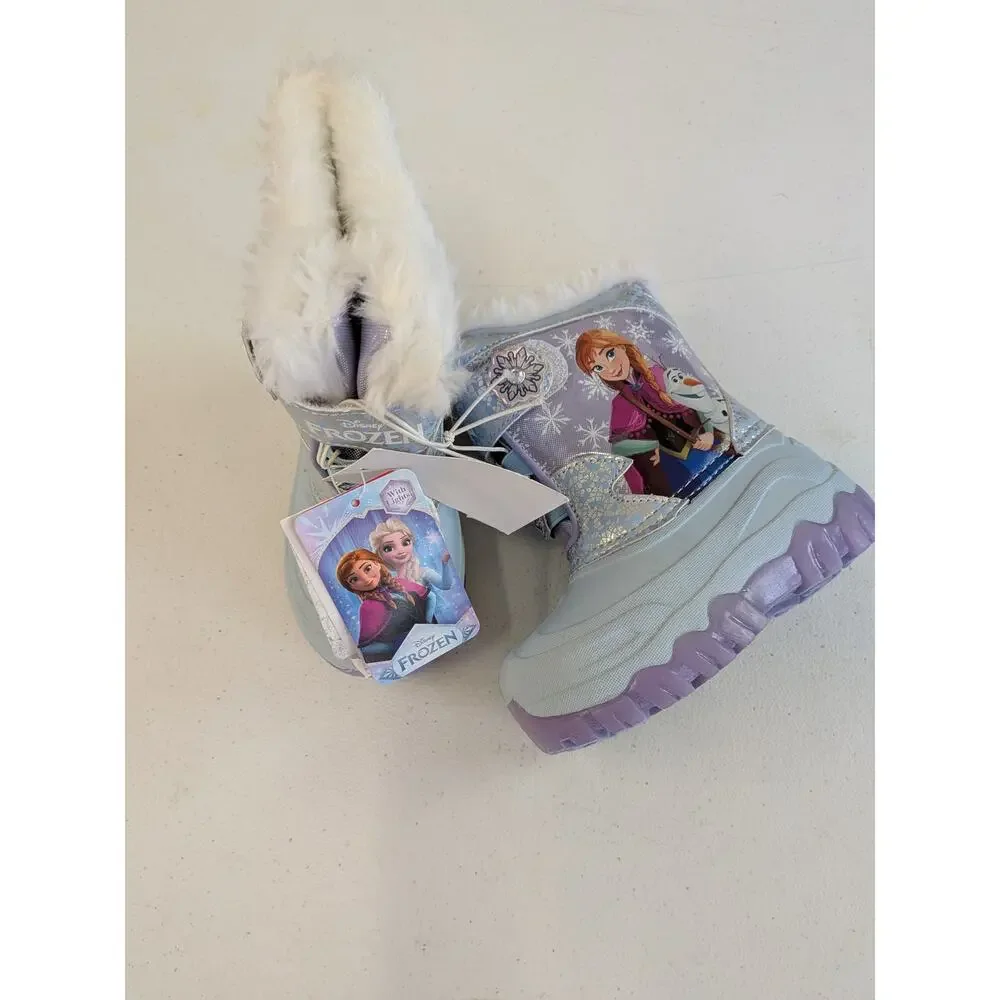 Disney Frozen Girls Winter Snow Boots – Anna & Olaf Faux Fur Light-Up Boots